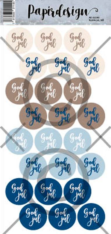 Runde klistremerker jul, bl&aring; ( 6 klistremerker )